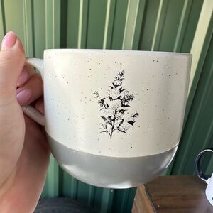 Floral Ceramic Mug in Cream and Gray “Plant Lady”